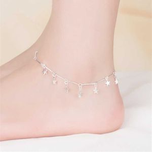 2021 Kofsac Ny mode 925 Sterling Silver Chain Anklets for Women Party Charm Star Ankele Armband Foot smycken Söt tjej gåva het