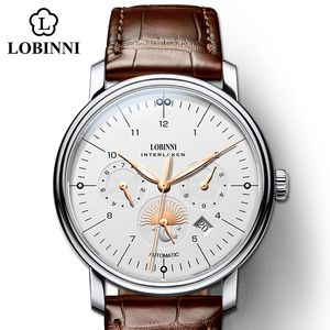 Нарученные часы Швейцария Lobinni Luxury Brand Begull Мужские механические часы кожаные бизнес Автоматические мужские часы моды 230828