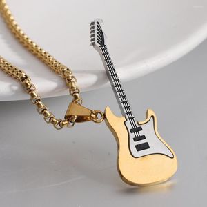 Pendant Necklaces Fashion Stainless Steel Guitar Free Engraved Hip Hop Lovers Instrument Track Chokers Birthday Party Jewelry