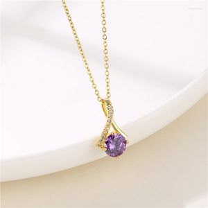 Collane con ciondolo Luce di lusso viola zircone cristallo per le donne Moda coreana Gioielli in acciaio inossidabile Catena clavicola femminile