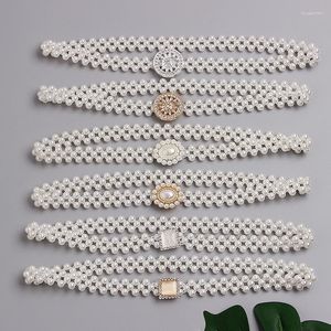 Pasy mody w talii elastyczna klamra perła dla kobiet pasek kobiecy akcesoria do paska sukienka Cintos Mujer Crystal