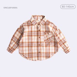 Boys Plaid Shirts Toddler Kid Boys Girl Long Sleeve Buttons Pocket Tops Shirt Turn Down Collar Blouse Casual 1-7T