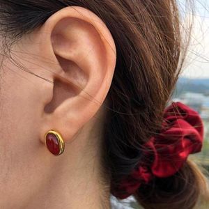 Stud Earrings Kinel 925 Sterling Silver Vintage Natural Red Pomegranate Agate For Women 18K Gold Plated Fashion Creative Design