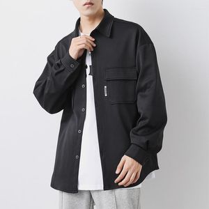 Männer Jacken Drehen-unten Kragen Taste Tasche Streetwear Casual Mäntel Monochromatische Lose Oberbekleidung Mode Frühling Herbst