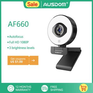 AUSDOM AF660 FHD 1080P 60FPS Webcam Autofokus 75-Grad-Stream-Cam mit verstellbarem rechtem, lichtfreiem Stativ für Live-Streaming HKD230828