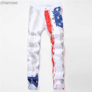 2022 fashion stylish cool mens pants jeans with print graffiti painted denim slim fit white jeans men hip hop rock street wear HKD230829