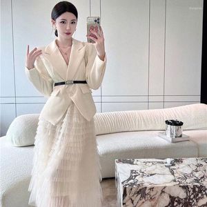 Two Piece Dress UNXX Autumn Skirt Suit Women Elegant Korean Lace-Up Fashion Blazer Long Mesh Casual Evening Party 2-Piece Set