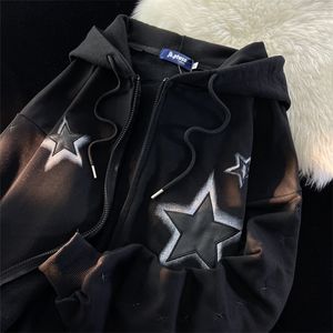 Mens Hoodies Moletons American High Street Hiphop Estrelas Zipper Feminino Primavera Outono Seção Solta Chic Hong Kong Sabor Marca Moletom 230828