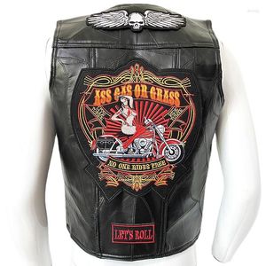 Coletes masculinos quatro estações locomotiva mens couro bordado colete colete clássico crânio sem mangas jaqueta casual motocicletas rua veste