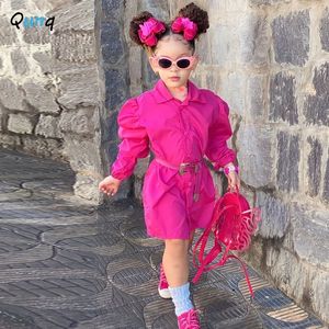 Girl s Dresses Qunq 2023 Spring Autumn ins Girls Solid Lantern Sleeve Lapel Single Breasted Lovely Petticoat Casual Kids Clothes Age 3 T 8T 230828