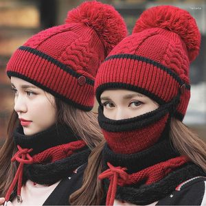 Cappello bandane da donna inverno lavorato a maglia autunno casual maschera per tutto-fiammifero sciarpa più berretto di lana da ciclismo in velluto protezione per le orecchie per le donne