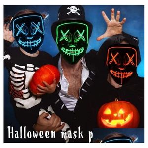 Máscaras de festa LED Máscara Halloween Masquerade Neon Light Brilho no Escuro Horror Glowing Masker Misturado Cor Gota Entrega Home Gard Dhj8r