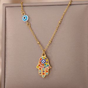 Zirkon Blau Evil Eye Anhänger Halskette Türkisches Auge Fatima Hand Kette Choker Kragen Halsketten für Frauen Schmuck