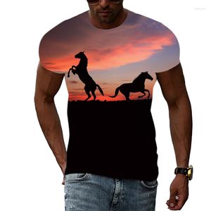 Homens camisetas Moda Casual Homens Cavalo T-shirt Gráficos 3D Impresso Juventude Personalidade Tendência O Collar Verão Manga Curta Venda