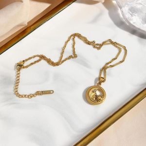 Pendant Necklaces 2023 Stainless Steel Hollow Sun Moon Shiny Zircon Eye 18K Gold Plated Water Wave Chain Necklace Women Jewelry