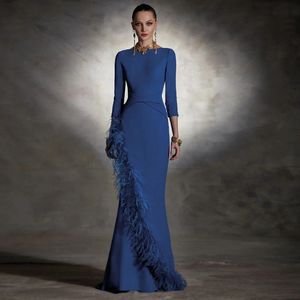 Oscar Elie Saab Потрясающие платья для выпускного вечера с длинным рукавом 3/4 и овальным вырезом из атласа с перьями Дешевые вечерние платья 2024 на заказ 328 328