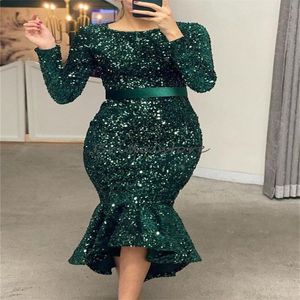 Sparkle Green paljett Evening Dress Chic Long Sleeve Mermaid Prom Dress 2023 Sexig cocktail Party Wear Fashion Women Homecoming Birthday Gillter Arabic Occasion