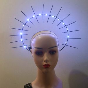 Light Up Flashing Women Halo Crown Headpiece Goddess Sunburst Spiked Headband Bridal Wedding Angel Tiaras Queen Cosplay Costume