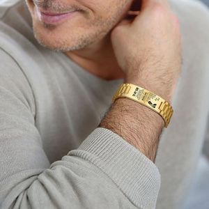 Charm Bracelets Personalized Men Bracelet Stainles Steel In Gold Color Custom Text TO MY SON Mens Accessories 230828