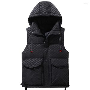 Gilet da uomo Taglie forti L-8XL Gilet imbottito per uomo 2023 Spesse e calde giacche senza maniche Gilet nero con cappuccio Cappotto freddo invernale