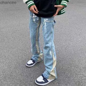 2022 Men's High Street Blue Color Elastic Jeans Slim Fit Color Stitching Casual Pants High-quality Trousers Plus Size S-4XL HKD230829