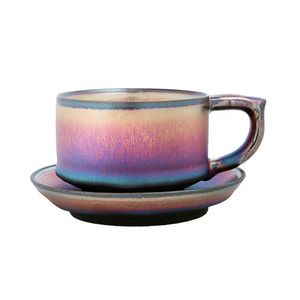 Mugs Jianzhan 210ml Colorful Coffee Cups with Saucer Tenmokus Tea Porcelain Kiln Change Jian Ware Gift Box 230829