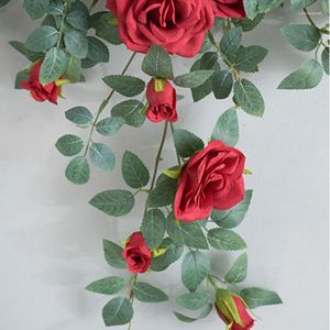 Flores decorativas rosa flor artificial para casamento guirlanda rosas hera videira folhas verdes jardim arco decoração diy falso pano de fundo decoração
