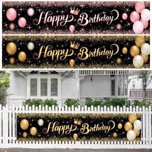 Ouro preto feliz aniversário banner festa decoração chá de bebê fundo decoração bunting guirlanda banners pendurado bandeiras hkd230829