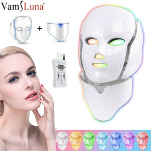 Ansiktsmassager 7 färger pon terapi LED Mask Skin Rejuvenation Draw Acne Anti Wrinkle Korean Face Neck Beauty Spa Instrument 230828