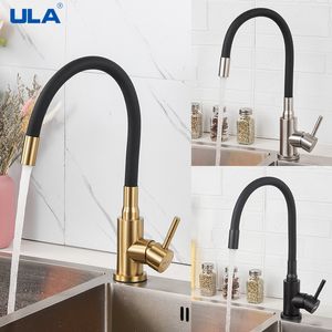 Kitchen Faucets ULA Gold Faucet Stainless Steel Flexible Spout Sink Cold Water Mixer Tap 360 Degree Rotate Crane 230829