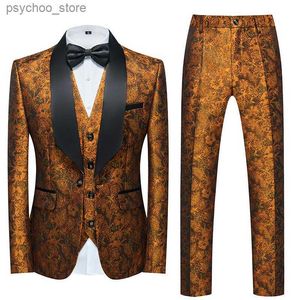 Brand Men Jacquard Wedding Suit 2piece Black Royal Blue White British Style Men's Court Business Banquet Tuxedo Blazers Pants Q230829