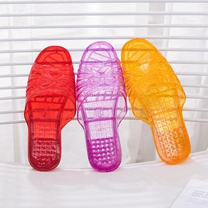 Slippers Summer 2023 In Bow Transparent Crystal Sandals Women's Plastic Flat Heel Home Non Slip Bathroom Bath Shoes Zapatos Mujer