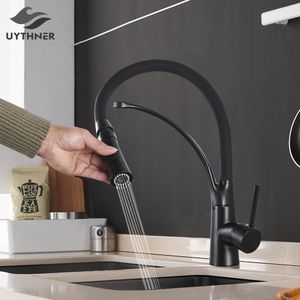 Küchenarmaturen BlackChrome Sink Faucet Swivel Pull Down Tap Mounted Deck Bathroom and Cold Water Mixer 230829