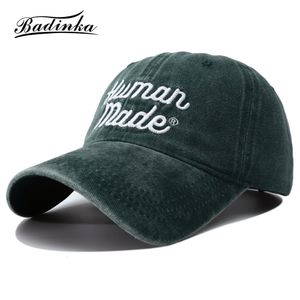 Bola Caps Feito Humano Bordado Vintage Lavado Angustiado Boné de Beisebol Unisex Chapéus para Mulheres Homens Osso Masculino F2711 230828