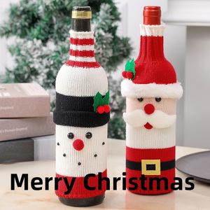 Wine Bottle Cover Christmas Decoration Santa Claus Knitting Wine Bag Holder New Year Party Champagne Holders Case Christmas Gift Bags Home Table Decoration