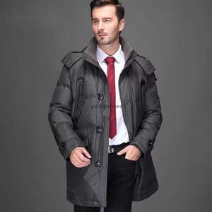 Off season special offer Hengyuanxiang down jacket men's mid length white duck down middle-aged detachable hat dad winter coat