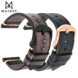 Titta på band Maikes Handgjorda Watchband Calfskin -remmar Herrens vintage äkta läderklockband 20mm 22mm 24mm 230828