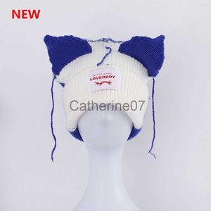 Geizige Krempe Hüte 2022 Winter Skullies Nette Frauen Fuchs Hut Häkeln Strickmütze Kostüm Beanie Hut Spleißfarbe für Frauen Weihnachtsgeschenk Hip-Hop Cap J230829