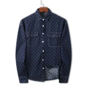 Men's button down denim shirt, long sleeved collar, casual work clothes, slim fitting denim shirt, new top