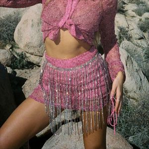 Skirts Fashion Rhinestone Fringe Skirt Shiny Belly Dance Hip Tasseled Summer Clubwear Jewelry Accessories