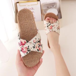 Hausschuhe Suihyung Sommer Damenschuhe Atmungsaktives Leinen Floral Kreuzgürtel Weibliche Flache Rutschen Weiche Unterseite Mädchen Sandalen Flip Flop