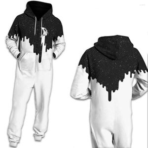 Kvinnors hoodies unisex onesie hoodie vuxen oljefärg jumpsuit snygg tryckt en zip play -dräkt casual hooded hösten pyjama plus storlek