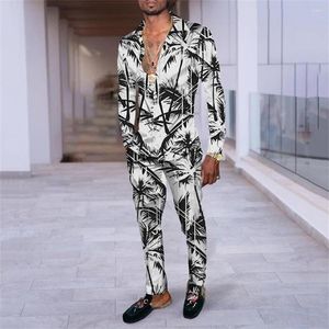 Tute da uomo Camicia autunno-primavera con pantaloni Alberi di cocco Stampa 3D Set due pezzi Harajuku Stesso colore Tuta da intrattenimento casual