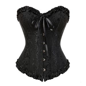 Waist Tummy Shaper Corset Top Plus Size Women Bustier Overbust Sexy Lace up Zipper Floral Lingerie Vintage Victorian Fashion Black Red Drop 230828