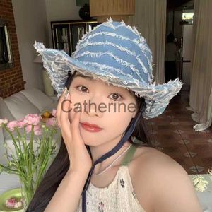 Stingy Brim Shats New Outdoor Leisure Mustery Brand Brand Western Denim Bucket Hat Шляпа Мужчина и Женский одет