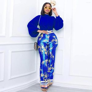 Women's Two Piece Pants Personalized Oversized Straight Tube Printed Solid Round Neck Top Two-piece Set