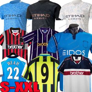 Retro Man City Soccer Jerseys 72 97 98 99 00 11 12 1998 01 02 03 2011 2012 Haaland Eidos 20 21 22 Gallagher Weah Tevez Kun Aguero Dzeko