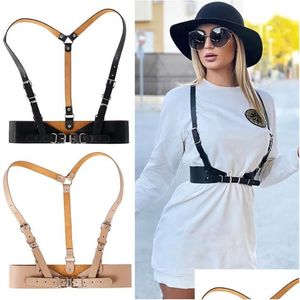 Belts Leather Harness Belt Y Women Body Bondage Bra Cage Straps Goth Harajuku Adjustable Suspenders Festive Party Costumesbelts Drop D Dhs69