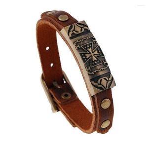 Link pulseiras vintage jóias de couro atacado cruz design pulseira masculino ajustável cinto de relógio marrom