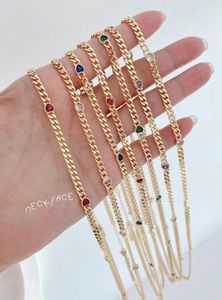 Chains -7pcs Gold Plated Copper Metal Mixed Color Heart Zircon/CZ 18 Inch Necklace/ 7 Bracelet 4mm Width Chain Jewelry Findings